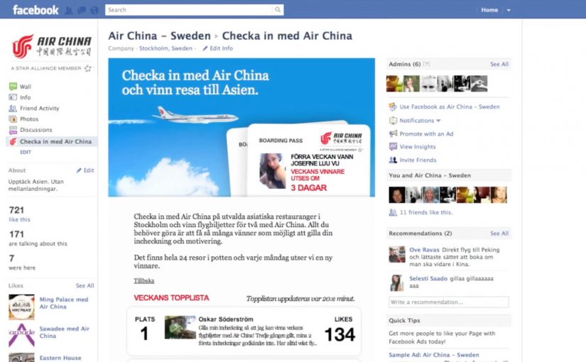 Air China “Facebook Check Ins”