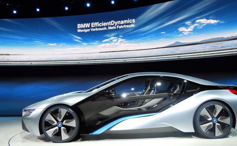 IAA 2011 show floor with concept cars and large interactive brand displays. Innovation photo report from the Frankfurt Motor Show.