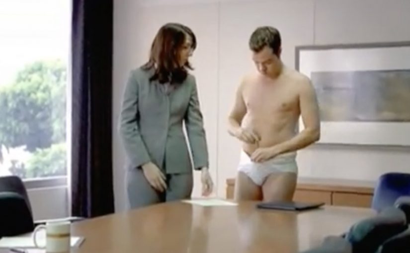 Bud Light ad frame showing the “clothing drive” visual gag.