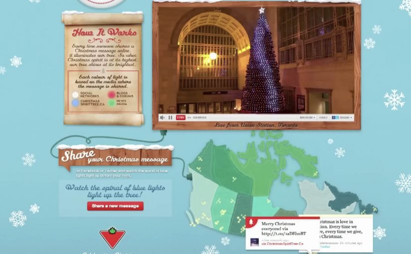 Canadian Tire Christmas Spirit Tree lit by online holiday messages.