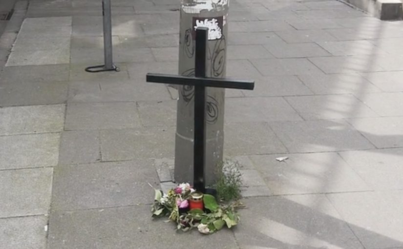 Wooden roadside cross used in the Radio Geister drunk-driving awareness campaign.