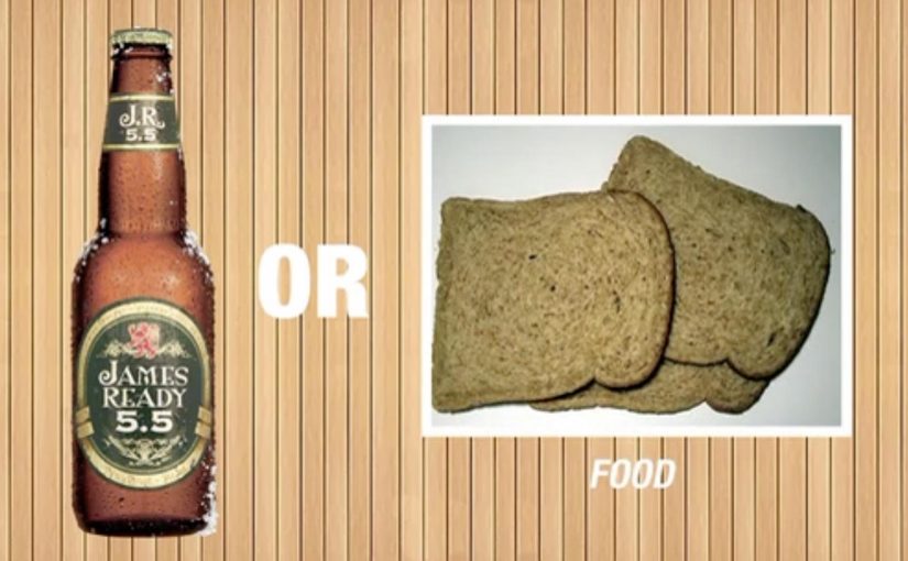 Students trading James Ready beer caps for everyday essentials at a campus Bar-Ter pop-up.