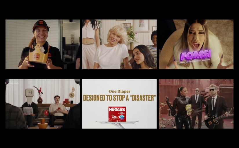 A six-image collage of standout March 2026 campaigns from Burger King, Aerie, Yahoo Mail, Hotels.com, Huggies, and Cheetos, showing how strategy clarity became more visible.