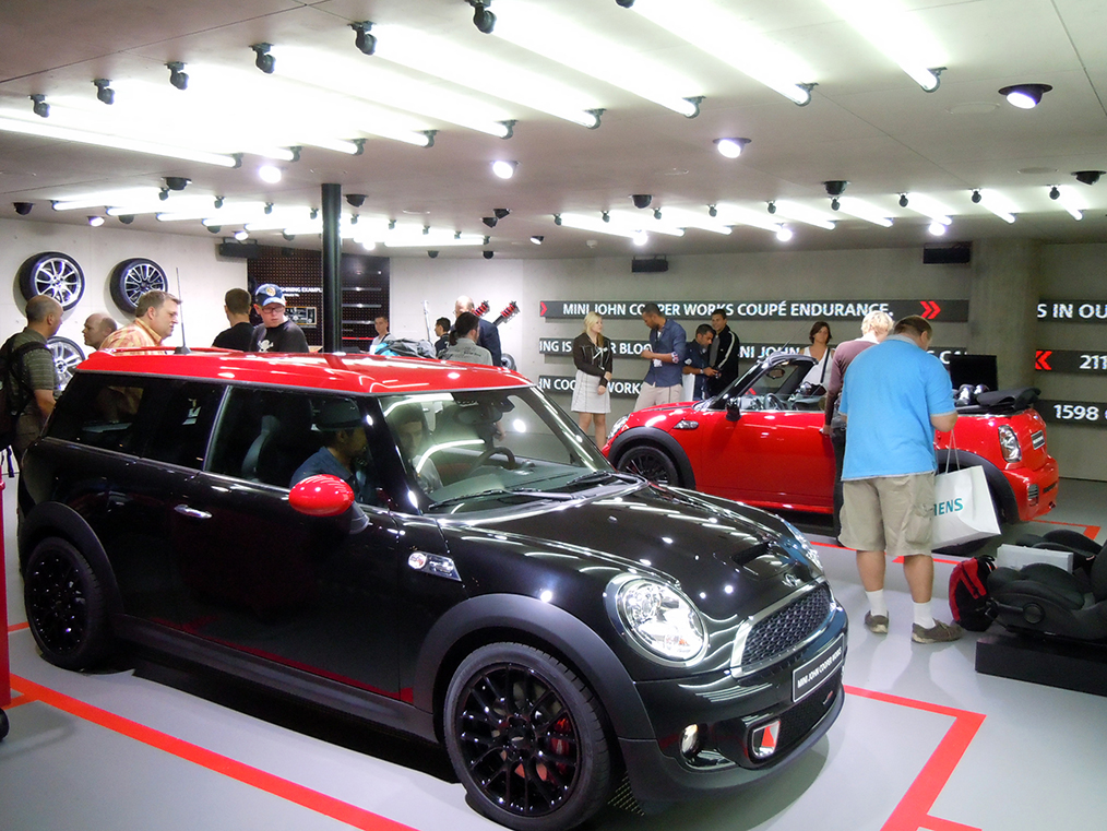 Mini Cooper multiple cars and wall displays