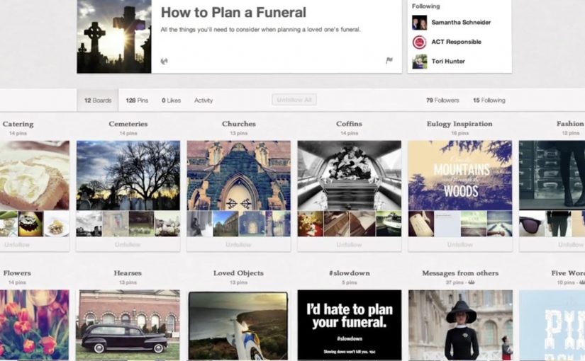 TAC Pinterest campaign urging young drivers to slow down through funeral-planning imagery.