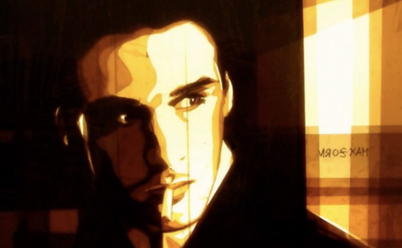 Max Zorn tape art revealed through layered packing tape and backlight.