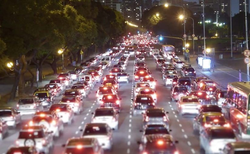 Traffic prediction concept showing maps, road data, and congestion signals.