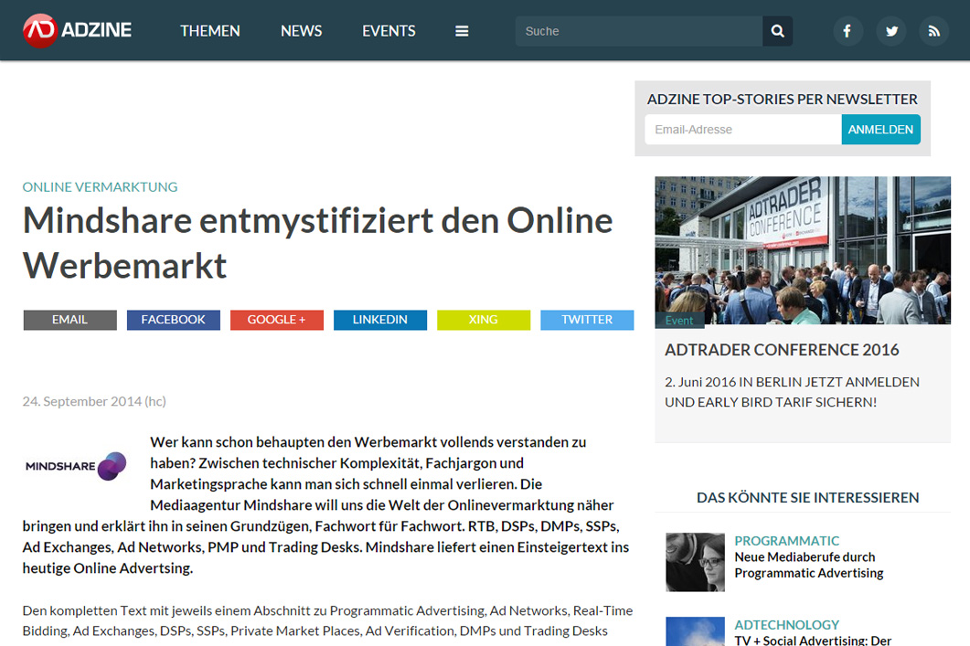 “Die Entmystifizierung der programmatischen Landschaft” (Mindshare), published 24th September 2014.